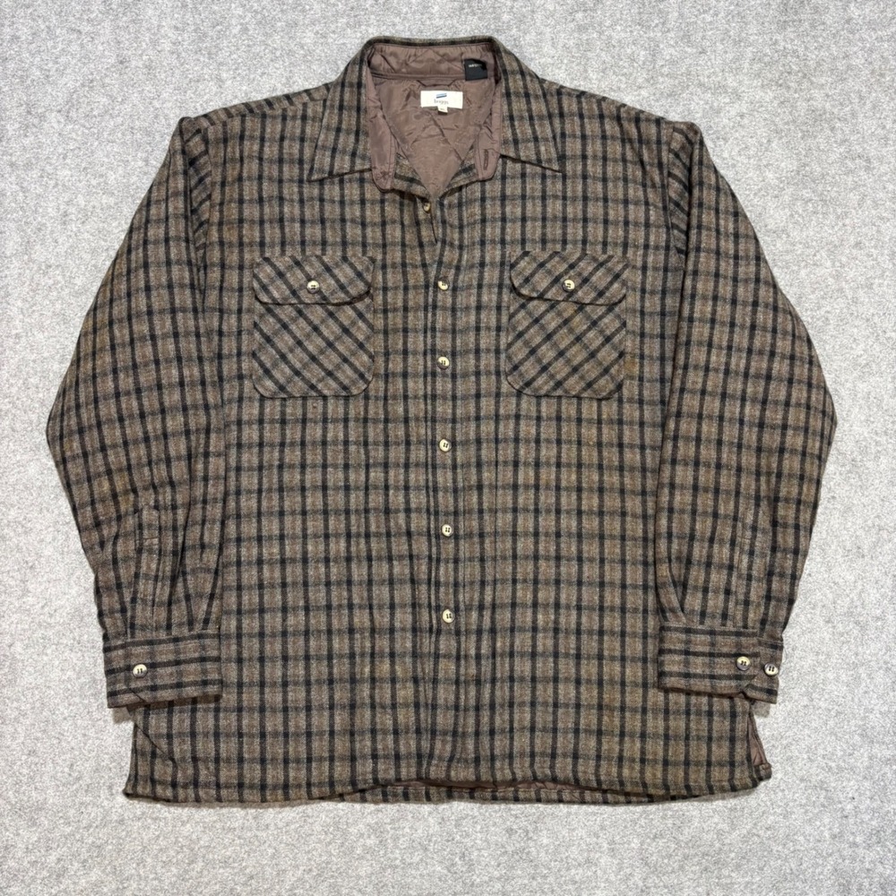 Briggs Quilted Lined Flannel Shirt Jacket Mens XL Brown Plaid Heavy Workwear - Picture 1 of 5